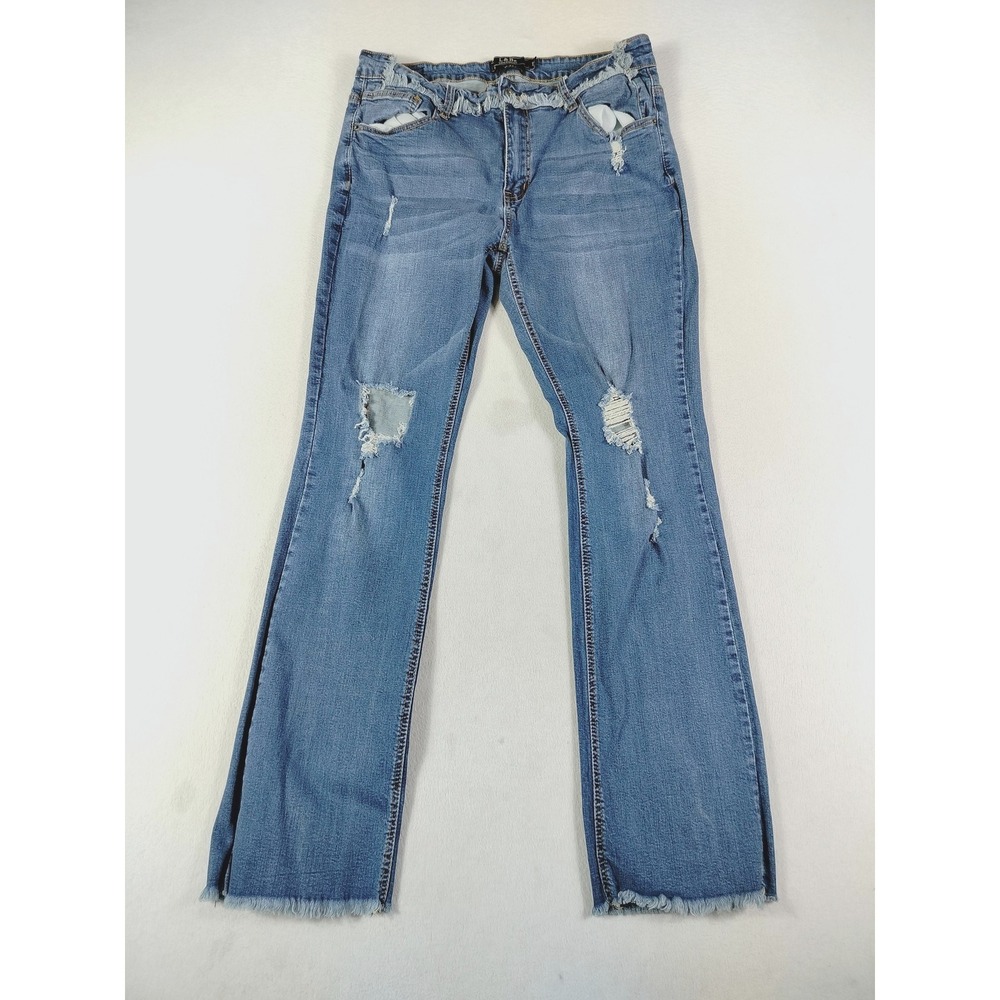 L&B Lucky & Blessed Jeans Womens 16 Mid Rise Bootcut Distressed‎ Slit Raw Hem